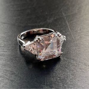 Large Square Cut CZ Sterling Ring Size 8